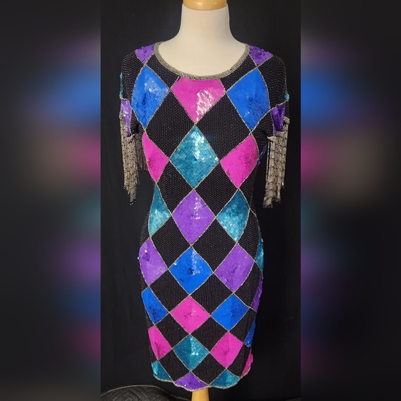 Vintage 1980s Harlequin Sequin Dress